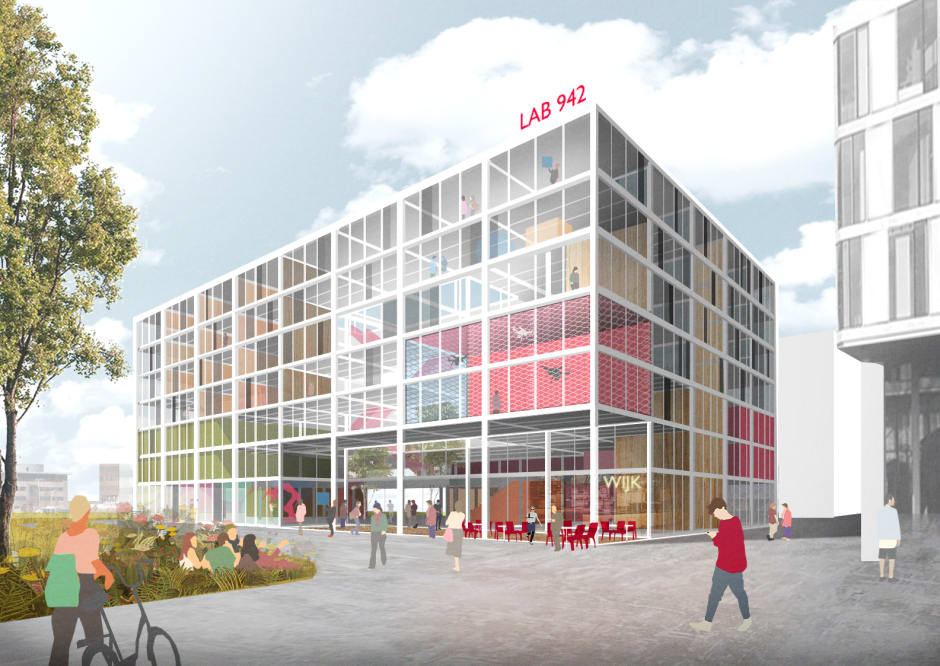 Een ontwerp van het nieuwe Lab42-gebouw